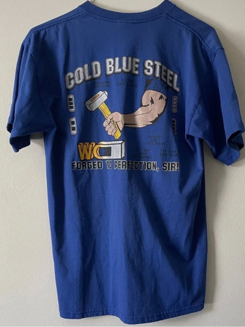 Vintage Y2K 90s Jerzees Cold Blue Steel Warrant Officer T Shirt Tee, Tshirt